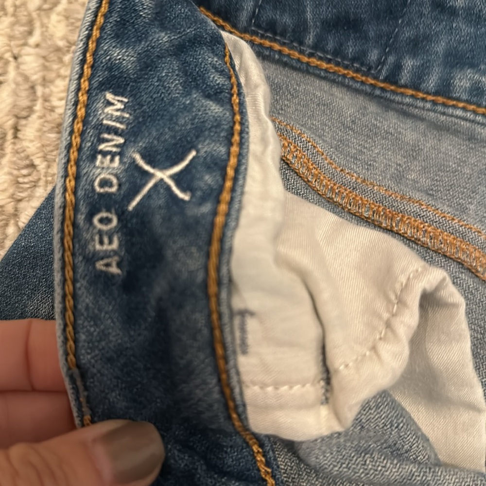 Women American eagle high rise jegging sz 8 w rips blue - Picture 5 of 8